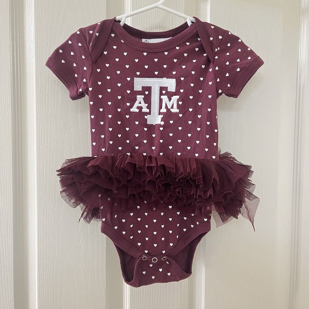 Two Feet Ahead Texas A&M Heart Tutu Bodysuit Creeper Girls Size 12 Months NWT